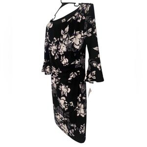 Anne Klein One Shoulder Floral Dress - Black and White